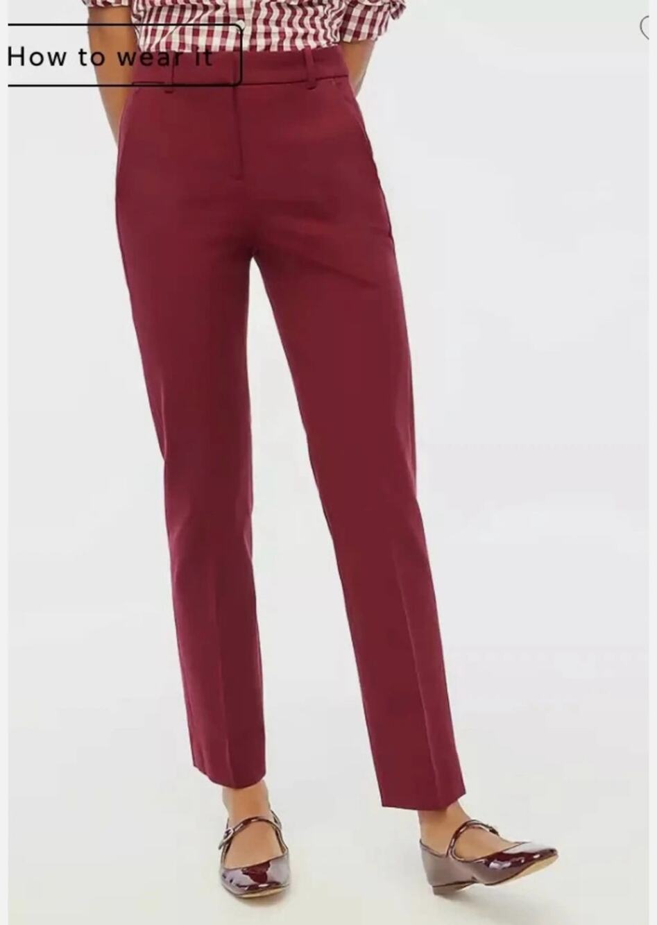 J. Crew Factory Kallie High Waisted Straight Leg Trouser Pants Burgundy Womens 6